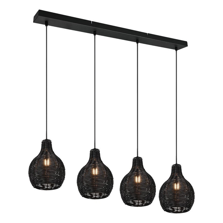 Reality - SPROUT zsinóros csillár 4xE14/30W/230V fekete/rattan