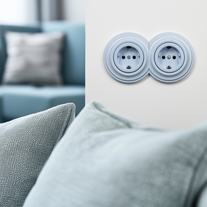 Reblig - Dupla retro fali dugalj kerettel SCHUKO 230V kék