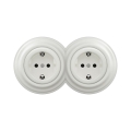 Reblig -Dupla retro fali konnektor kerettel SCHUKO 230V kerámia fehér