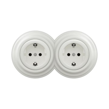 Reblig -Dupla retro fali konnektor kerettel SCHUKO 230V kerámia fehér