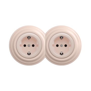 Reblig - Dupla retro háztartási SCHUKO dugalj kerettel, 230V, antik rózsaszín