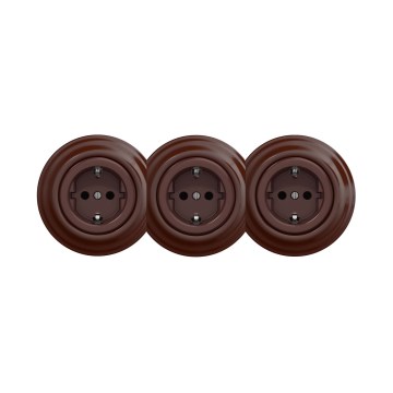 Reblig - Hármas retro fali aljzat kerettel SCHUKO 230V barna