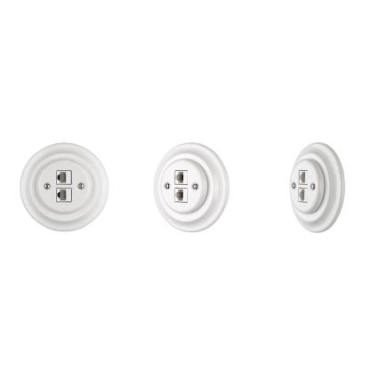 Reblig - Retro porcelán Ethernet aljzat, keret nélküli, 2x CAT.5E, fehér