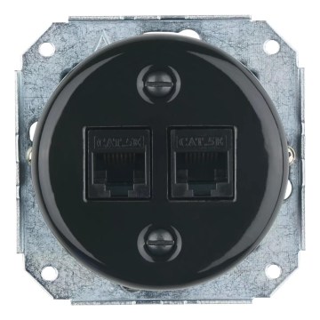 Reblig - Porcelán retro Ethernet aljzat keret nélkül, 2× CAT5e, fekete