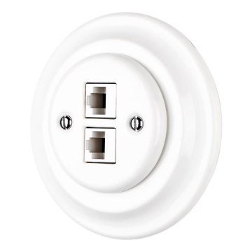 Reblig - Porcelán retro Ethernet aljzat kerettel 2x CAT.5E fehér