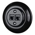 Reblig - porcelán retro Ethernet aljzat kerettel, 2× CAT5e, fekete
