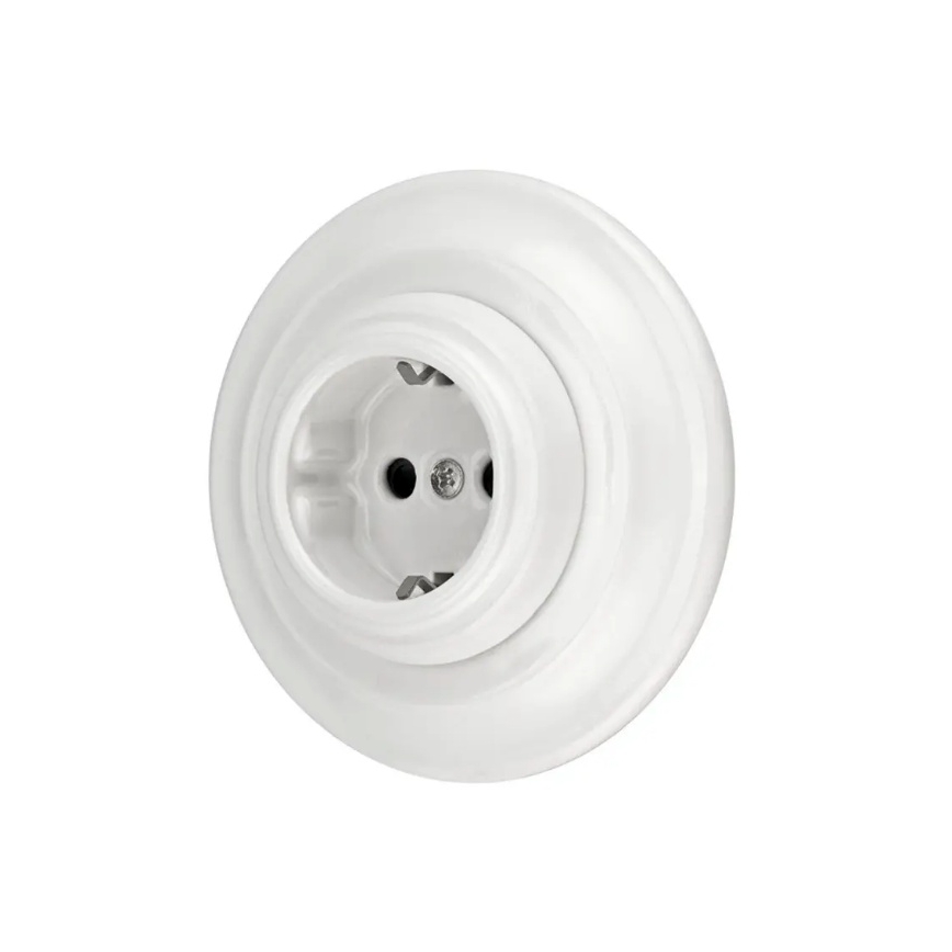 Reblig - Porcelán retró fali aljzat kerettel SCHUKO 250V/16A fehér