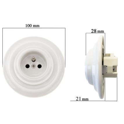 Reblig - Porcelán retró fali aljzat kerettel SCHUKO 250V/16A fehér