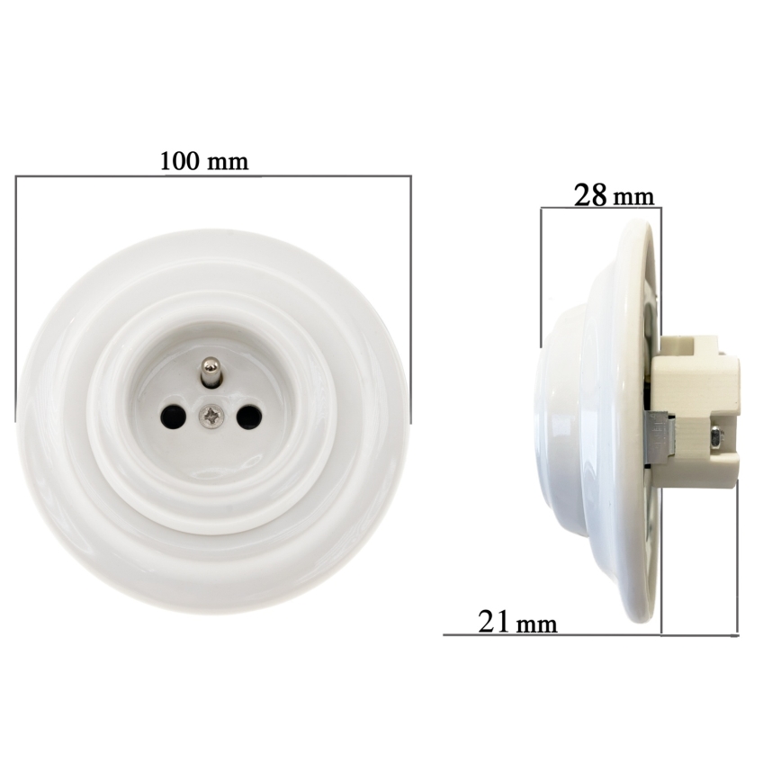 Reblig - Porcelán retró fali aljzat kerettel SCHUKO 250V/16A fehér