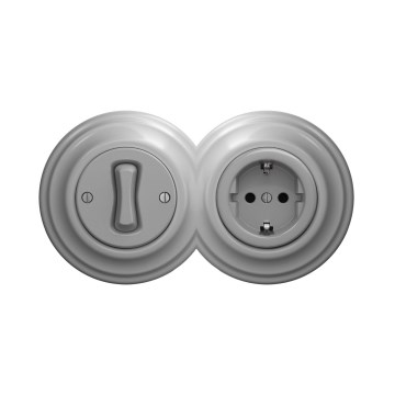 Reblig - Retro 1-es egypólusú kapcsoló és SCHUKO 230 V aljzat kerettel, szürke