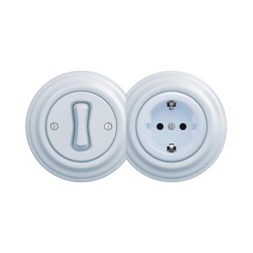 Reblig - Retro 1-es egypólusú kapcsoló és SCHUKO 230 V konnektor kerettel, kék
