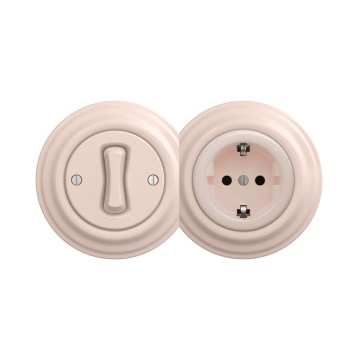 Reblig - Retro egypólusú 1-es kapcsoló és SCHUKO 230V aljzat kerettel antik rózsaszín