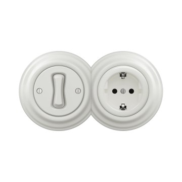 Reblig - Retro egypólusú kapcsoló (1) és SCHUKO 230V aljzat kerámia kerettel, fehér