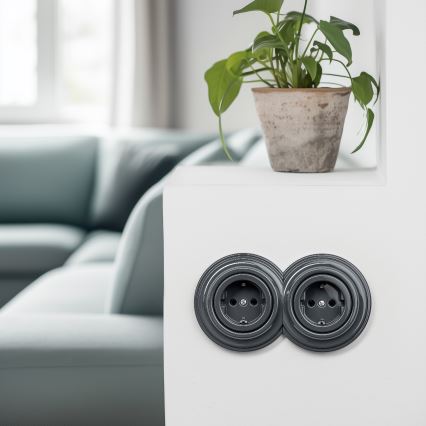 Reblig - Retro háztartási fali aljzat keret nélkül SCHUKO 230V/16A antracit