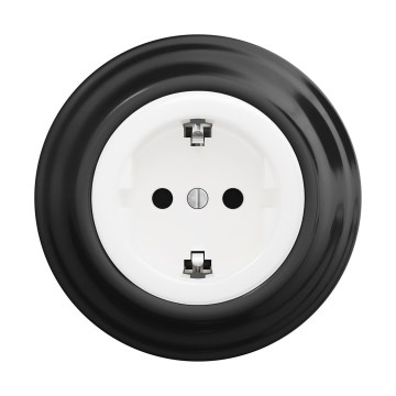 Reblig - Retro háztartási fali konnektor kerettel SCHUKO 230V/16A hófehér/fekete