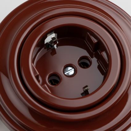 Reblig - Retro háztartási SCHUKO fali aljzat kerettel 230V/16A barna
