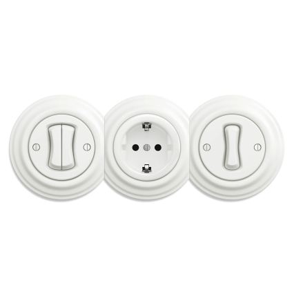 Reblig - Retro háztartási SCHUKO konnektor keret nélkül 230V/16A, fehér kerámia