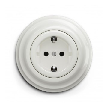 Reblig - Retro lakossági fali SCHUKO aljzat kerettel 230V/16A, kerámia, fehér