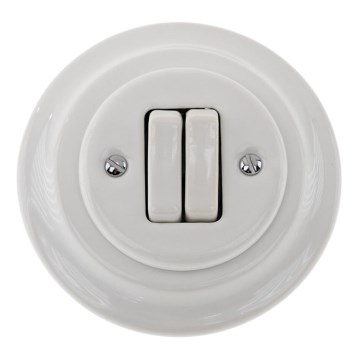 Reblig - retro porcelán dupla kapcsoló, 5-ös kerettel, fehér