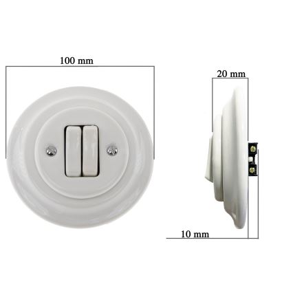 Reblig - retro porcelán dupla kapcsoló, 5-ös kerettel, fehér