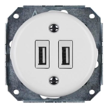 Reblig - Retro porcelán fali USB tápcsatlakozó, keret nélküli, 2× USB-A, fehér