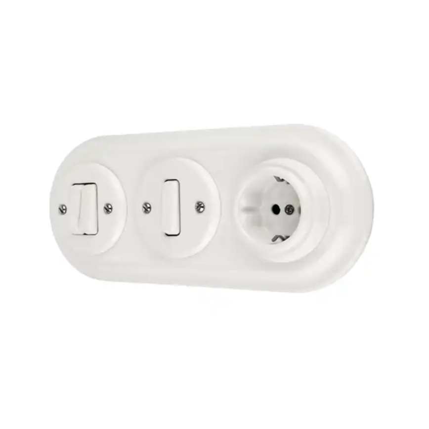 Reblig - Retro porcelán háztartási konnektor, keret nélküli 250V/16A fehér