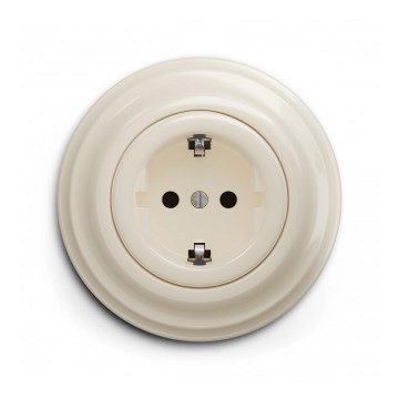 Reblig - Retro Schuko fali aljzat kerettel, 230V/16A, bézs