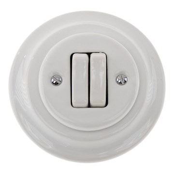 Reblig - Retro stílusú porcelán dupla kapcsoló kerettel č. 6+6 fehér