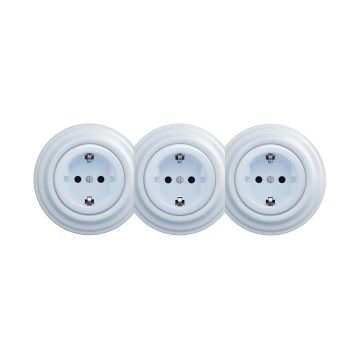 Reblig - Tripla retro háztartási konnektor kerettel SCHUKO 230V kék