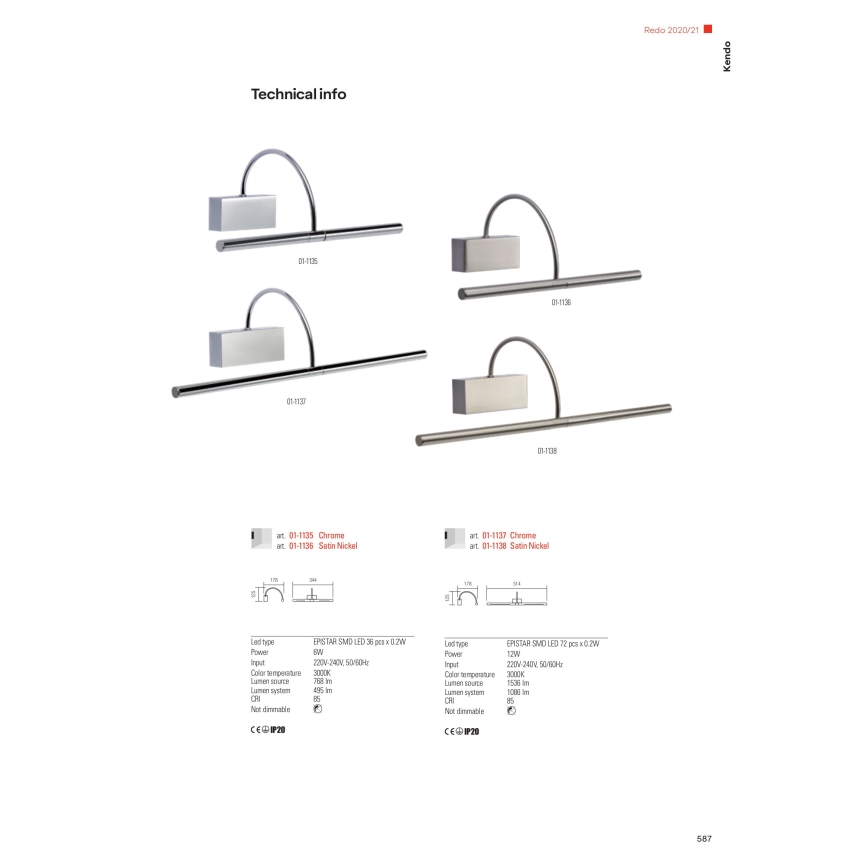 Redo 01-1138 - LED Képmegvilágító KENDO LED/12W/230V 51,4 cm matt króm