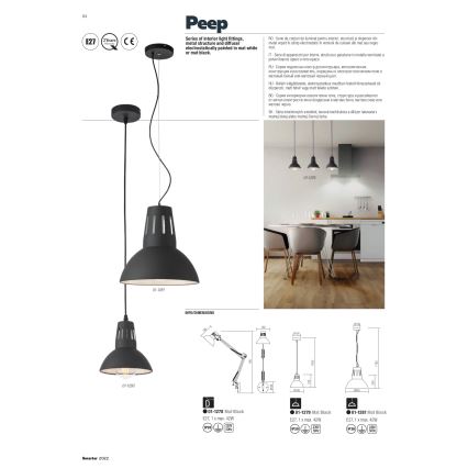 Redo 01-1281 - Zsinóros csillár PEEP 1xE27/42W/230V átm. 34,5 cm fekete