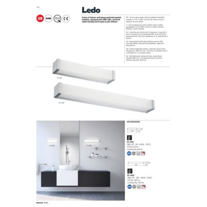 Redo 01-1424 - LEDO LED fürdőszobai fali lámpatest, 16W, 230V, IP44