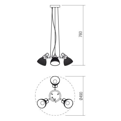 Redo 01-1450 - Csillár zsinóron RIDGE 3xE27/60W/230V