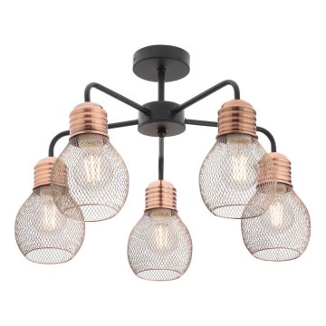 Redo 01-1577 - Csillár rúddal EDISON 5xE27/42W/230V átmérő 53 cm fekete/réz