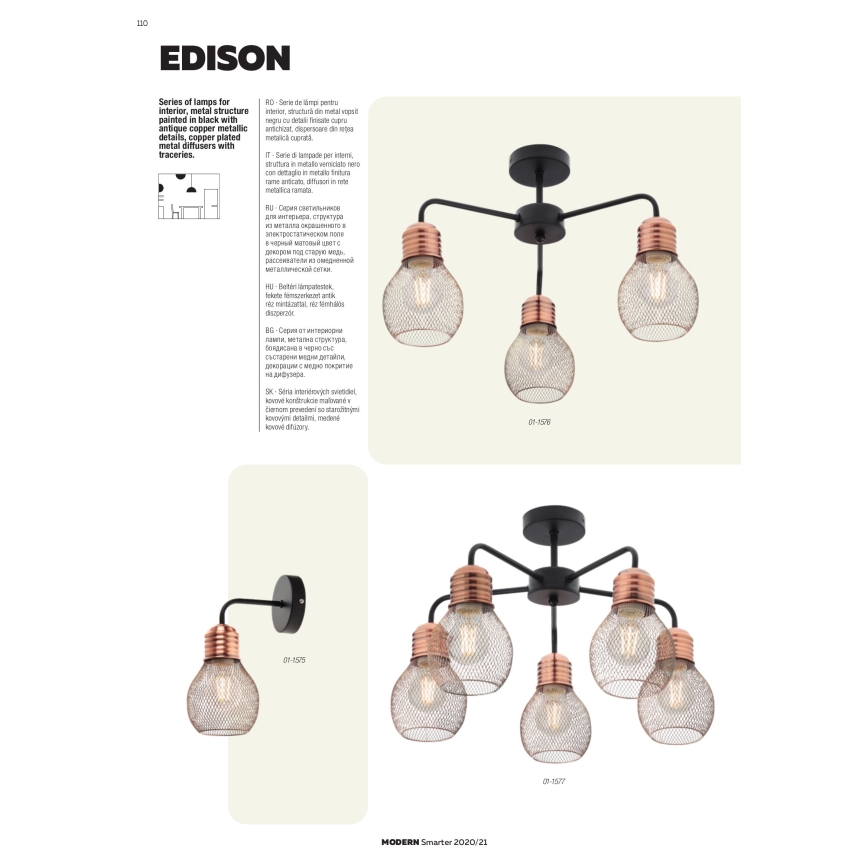 Redo 01-1579 - Kábelen függő EDISON csillár 3xE27/42W/230V átm. 53 cm fekete/réz