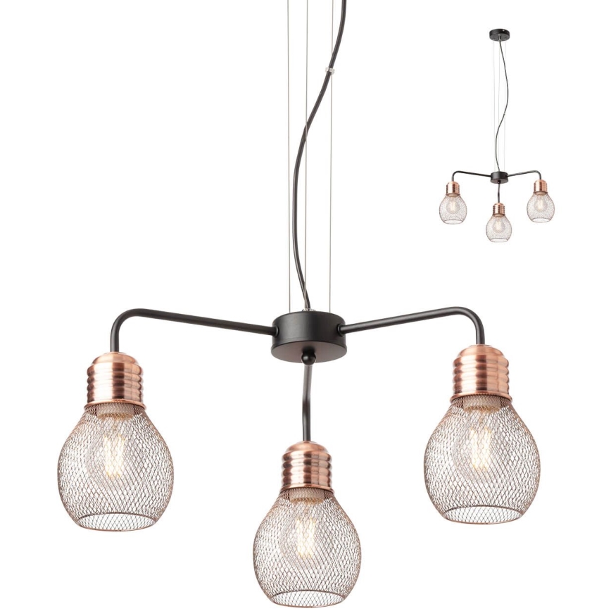Redo 01-1579 - Kábelen függő EDISON csillár 3xE27/42W/230V átm. 53 cm fekete/réz