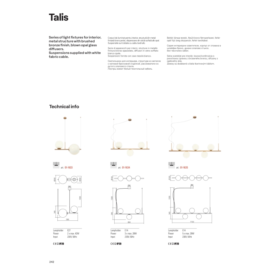 Redo 01-1635 - Csillár zsinóron TALIS 5xE14/28W/230V