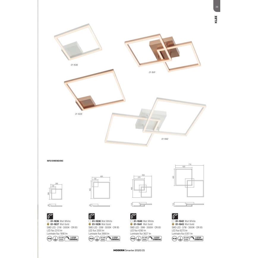 Redo 01-1643 - LED dimmelhető mennyezeti lámpa KLEE LED/57W/230V arany