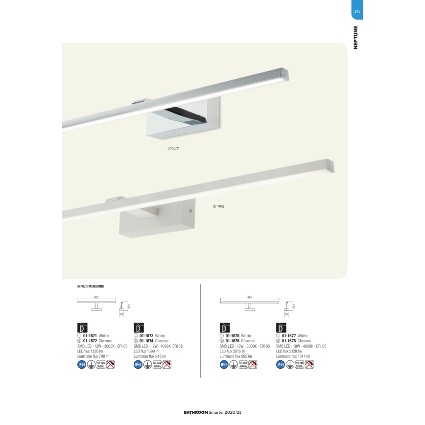 Redo 01-1675 - LED fürdőszobai tükörvilágítás NEPTUNE LED/18W/230V 89,5 cm IP44 fehér