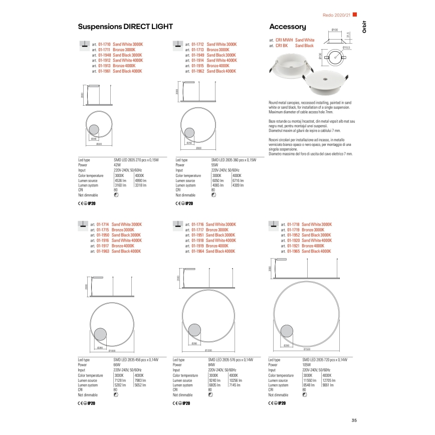 Redo 01-1713 - LED dimmelhető függeszték kábelen ORBIT LED/55W/230V bronz
