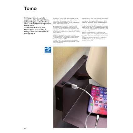 Redo 01-1807 - LED fali lámpatest TOMO flexibilis olvasólámpával 1xE27/42W/230V + LED/3W/230V fehér