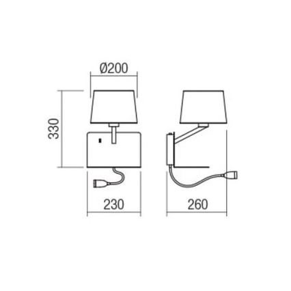 Redo 01-1807 - LED fali lámpatest TOMO flexibilis olvasólámpával 1xE27/42W/230V + LED/3W/230V fehér