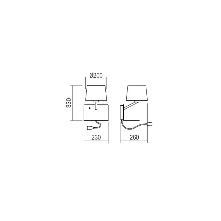 Redo 01-1807 - LED fali lámpatest TOMO flexibilis olvasólámpával 1xE27/42W/230V + LED/3W/230V fehér