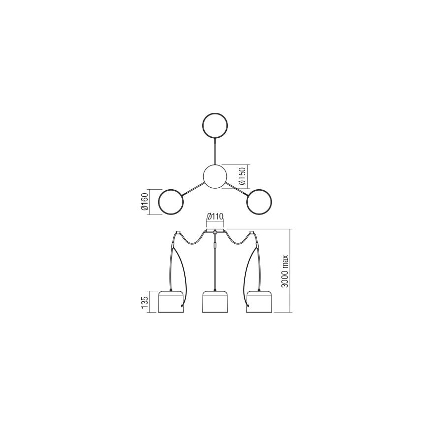 Redo 01-1826 - Csillár zsinóron DODO 3xE27/15W/230V pók