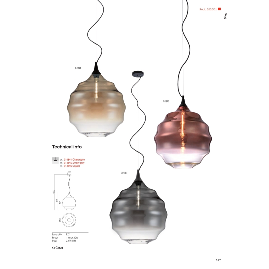 Redo 01-1845 - Csillár zsinóron SLAG 1xE27/42W/230V átm. 40 cm szürke