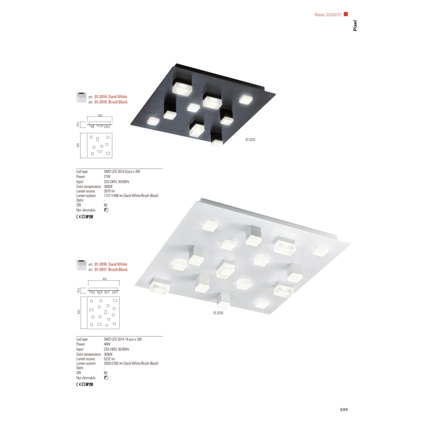 Redo 01-2017 - LED Mennyezeti lámpa PIXEL LED/48W/230V 3000K 45x45 cm fekete