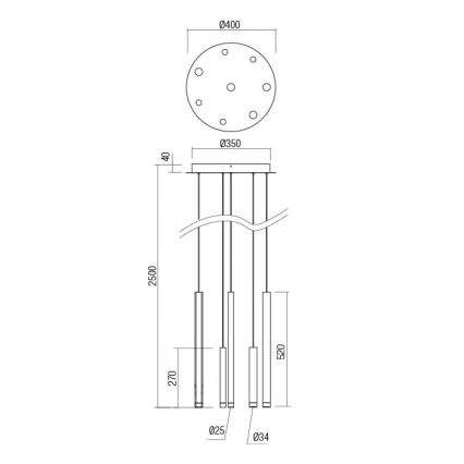 Redo 01-2053 - LED Csillár zsinóron MADISON 8xLED/4W/230V fényezett króm/fekete/réz