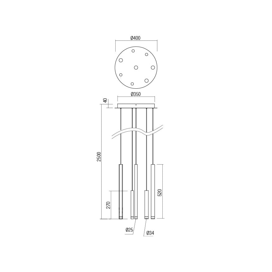 Redo 01-2053 - LED Csillár zsinóron MADISON 8xLED/4W/230V fényezett króm/fekete/réz