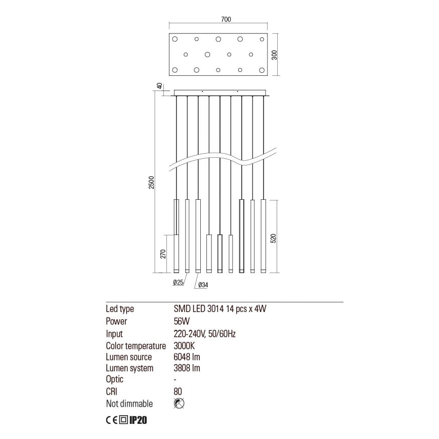 Redo 01-2057 - LED Csillár zsinóron MADISON 14xLED/4W/230V fényezett króm/fekete/réz