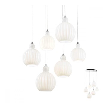 Redo 01-2068 - Csillár zsinóron PLUMEN 6xE14/42W/230V fehér